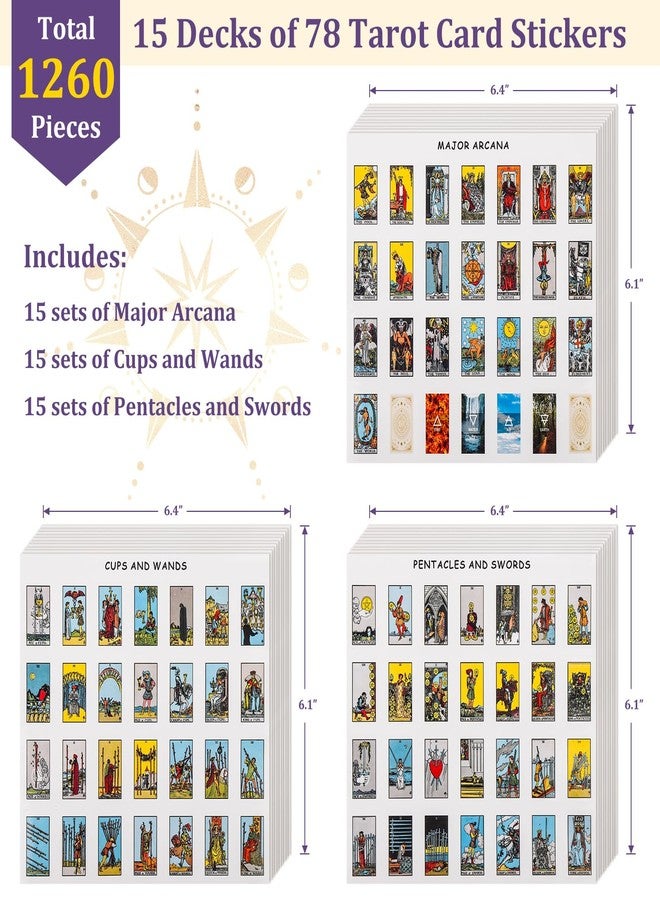 Fofeadm 1260 PCS Mini Tarot Stickers for Journaling, 1.25" x 0.78" Tarot Card Stickers Based on Rider Waite Tarot Deck, 8 Tarot Cheat Sheet Included - Image 2